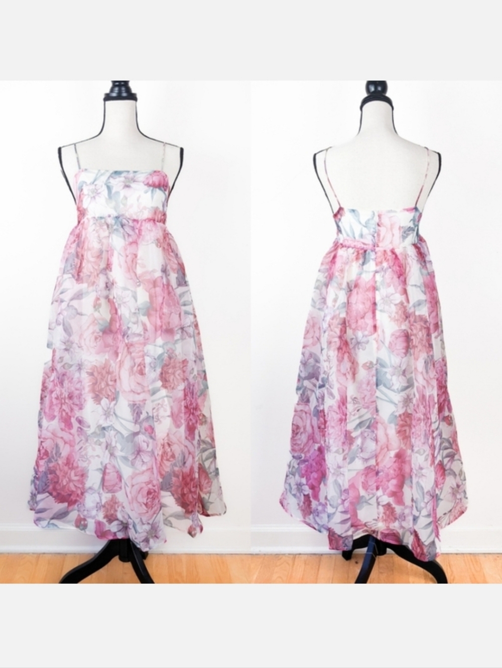 🦋LAST🦋 NWT Storia Pink Roses Baby Doll Midi Dress, Size Medium